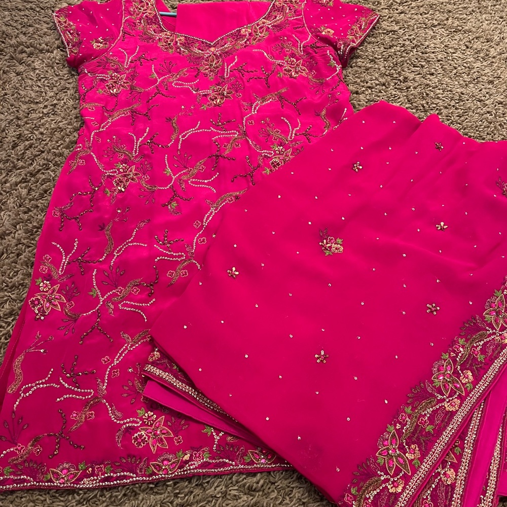 Hot pinky heavy embroidery salwar kameez suit